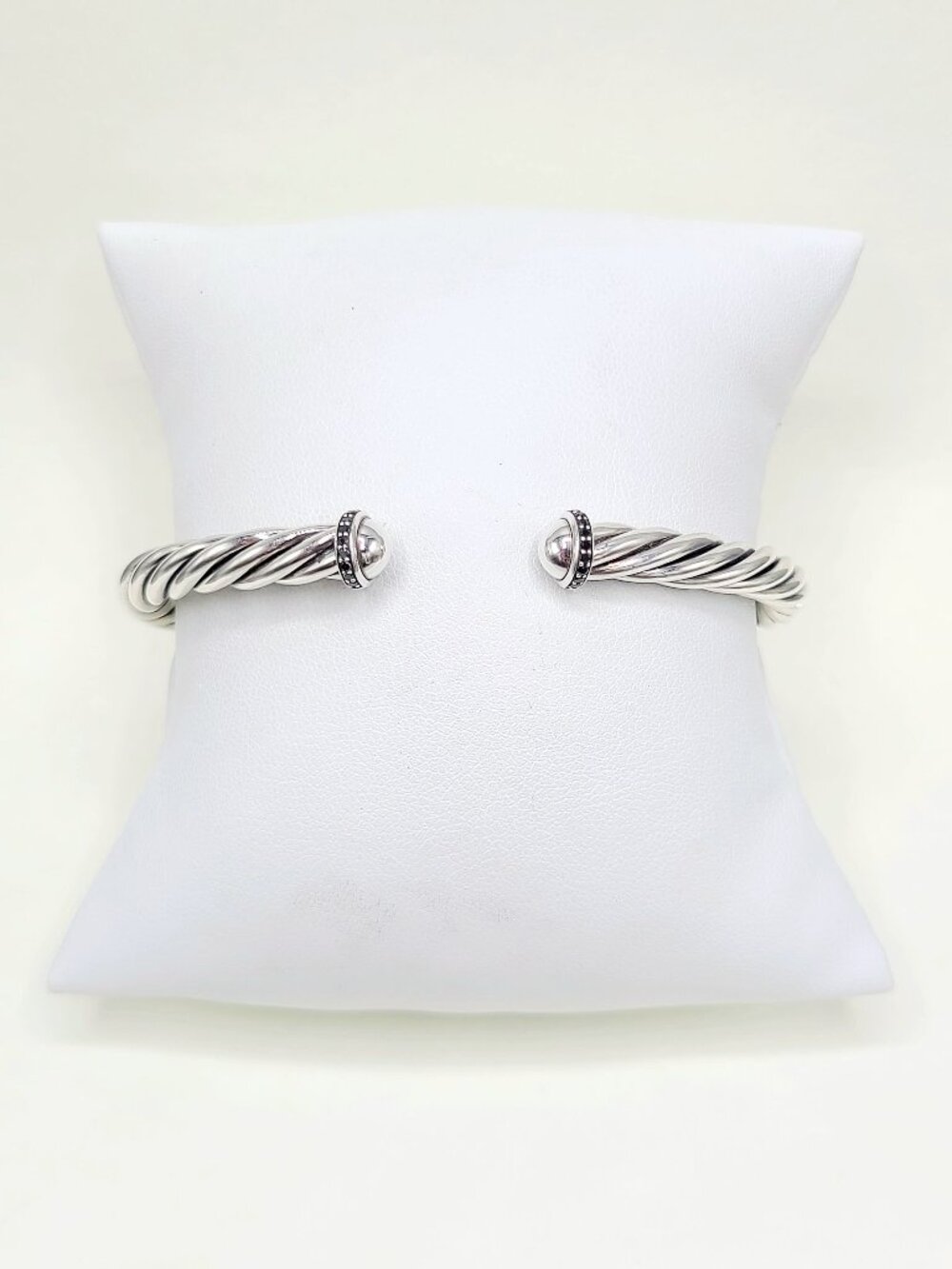 David Yurman Cable Cuff Bracelet w/ Sterling Silver & Pavé Black Diamonds Large
